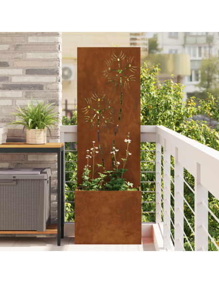 Vaso da Giardino con Pannello Decorativo Ruggine 50 x 140 cm
