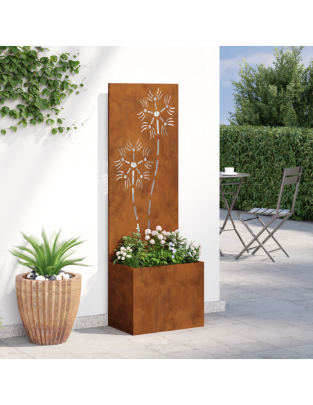 Vaso da Giardino con Pannello Decorativo Ruggine 50 x 140 cm