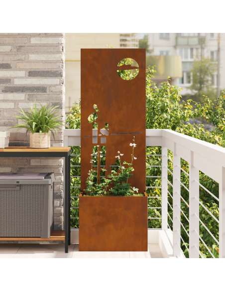 Vaso da Giardino con Pannello Decorativo Ruggine 50 x 140 cm