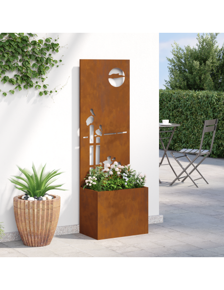 Vaso da Giardino con Pannello Decorativo Ruggine 50 x 140 cm