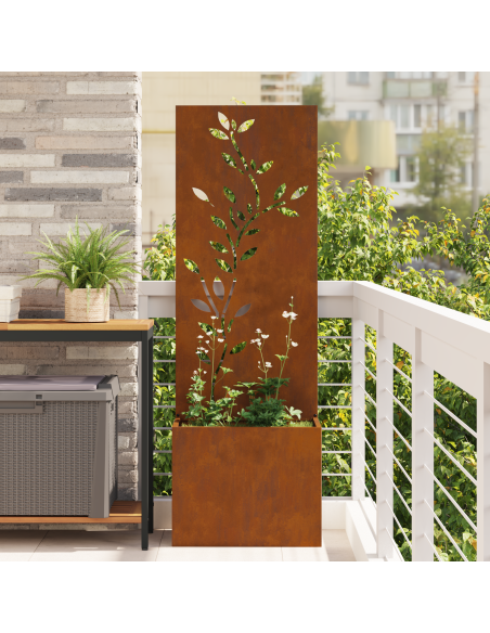 Vaso da Giardino con Pannello Decorativo Ruggine 50 x 140 cm