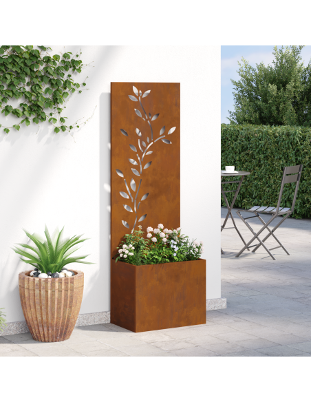 Vaso da Giardino con Pannello Decorativo Ruggine 50 x 140 cm