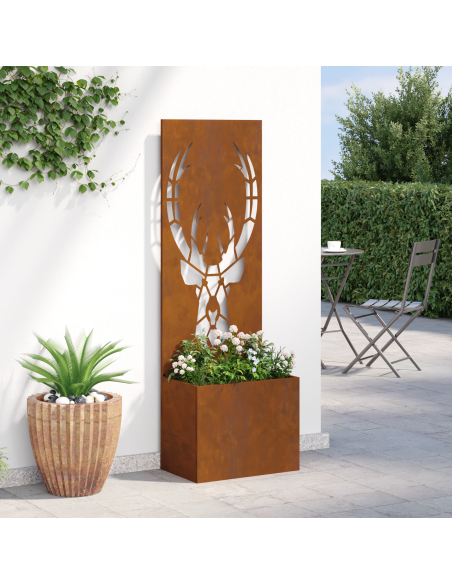 Vaso da Giardino con Pannello Decorativo Ruggine 50 x 140 cm