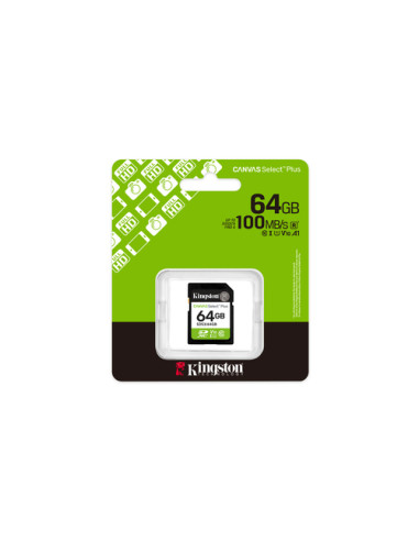Kingston Technology 64GB SDXC Canvas Select Plus Gen3 100MB/s C10 UHS-I U1 V10