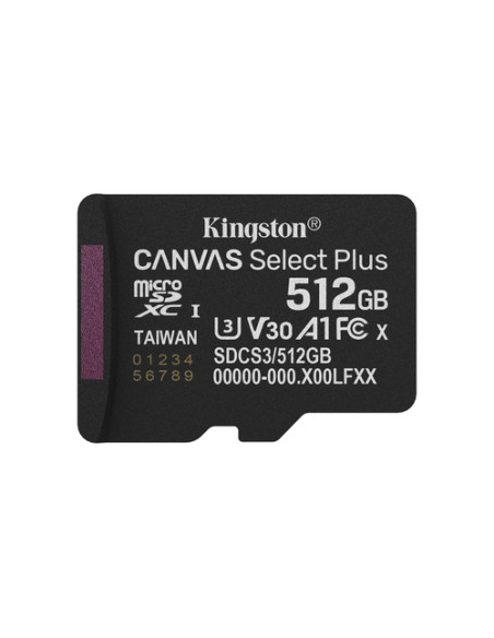 Kingston Technology 512GB microSDXC Canvas Select Plus Gen3 150MB/s A1 (Adattatore SD incluso)
