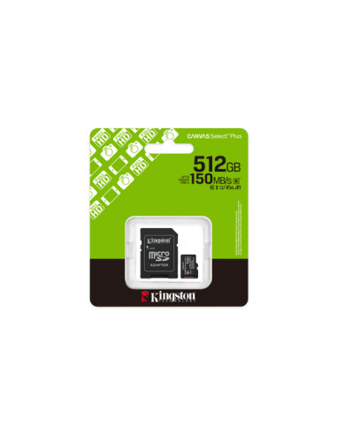 Kingston Technology 512GB microSDXC Canvas Select Plus Gen3 150MB/s A1 (Adattatore SD incluso)