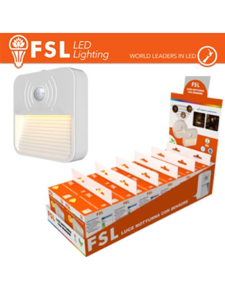 BIANCO LUCE NOTTURNA QUADRATA CON SENSORE DI MOVIMENTO BISPINA CON ESPOSITORE