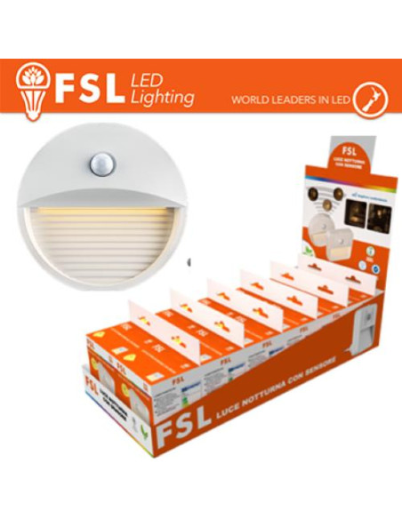 BIANCO LUCE NOTTURNA TONDA CON SENSORE DI MOVIMENTO BISPINA CON ESPOSITORE
