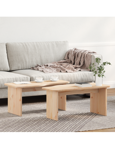 Tavolino da salotto 2 pcs Naturale Legno di pino massello