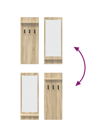Appendiabiti a muro con specchio Rovere Sonoma 70 x 10 x 90 cm