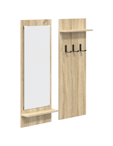Appendiabiti a muro con specchio Rovere Sonoma 70 x 10 x 90 cm