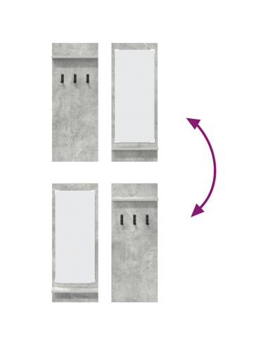 Appendiabiti a muro con specchio Grigio cemento 70 x 10 x 90 cm