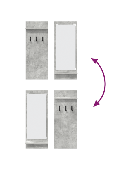 Appendiabiti a muro con specchio Grigio cemento 70 x 10 x 90 cm
