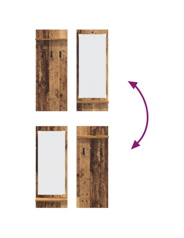 Appendiabiti a muro con specchio Legno vecchio 70 x 10 x 90 cm