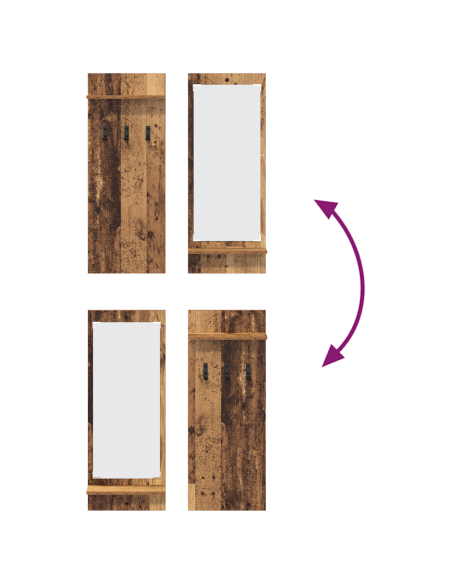 Appendiabiti a muro con specchio Legno vecchio 70 x 10 x 90 cm