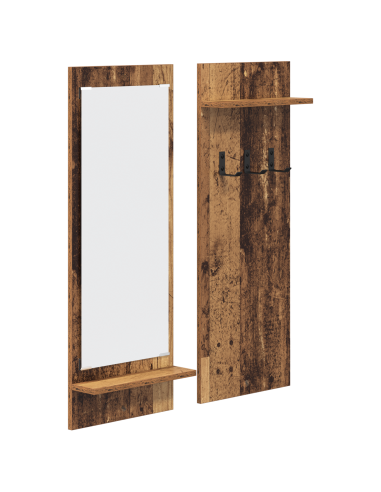 Appendiabiti a muro con specchio Legno vecchio 70 x 10 x 90 cm