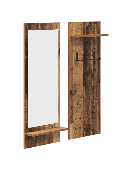Appendiabiti a muro con specchio Legno vecchio 70 x 10 x 90 cm