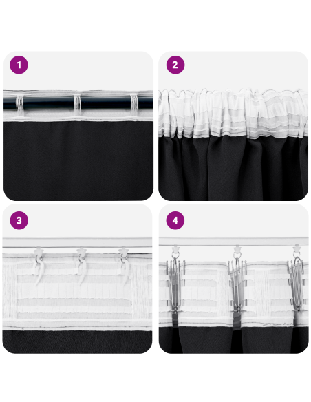 Tende Blackout con Anelli 2 pcs Nero 245 x 140 cm Poliestere