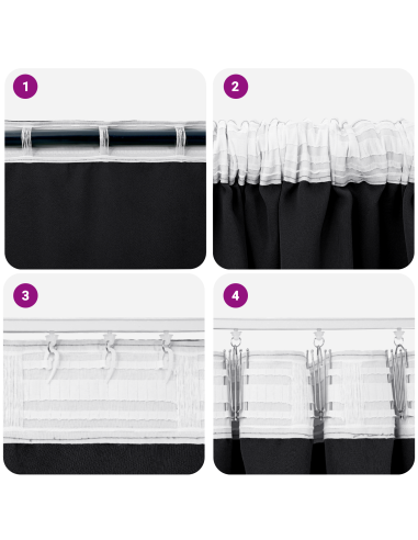 Tende Blackout con Anelli 2 pcs Nero 260 x 140 cm Poliestere