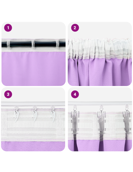 Tende con tende 2 pcs Viola 225 x 140 cm Poliestere