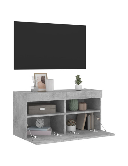 Mobile TV a Parete con Luci LED Grigio Cemento 80x30x40 cm