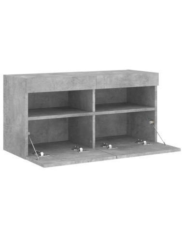 Mobile TV a Parete con Luci LED Grigio Cemento 80x30x40 cm