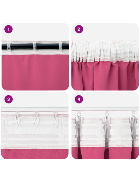 Tende con tende 2 pcs Rosa Vivo 260 x 140 cm Poliestere