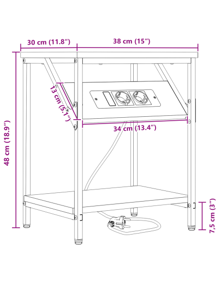 Armadio da Notte Rovere fumé 38 x 30 x 48 cm Legno multistrato