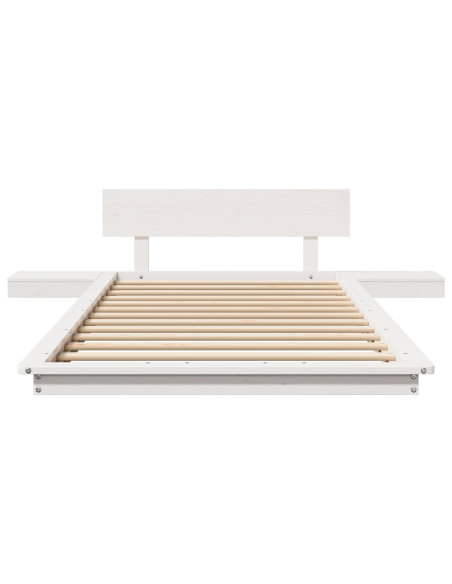 Struttura letto a pavimento con tavolini da comodino Bianco 90x190cm Legno massello
