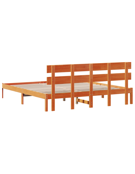 Struttura letto con testata marrone cerato 200x200 cm in legno massello di pino