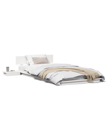 Struttura letto a pavimento con tavolini da comodino Bianco 90x190cm Legno massello