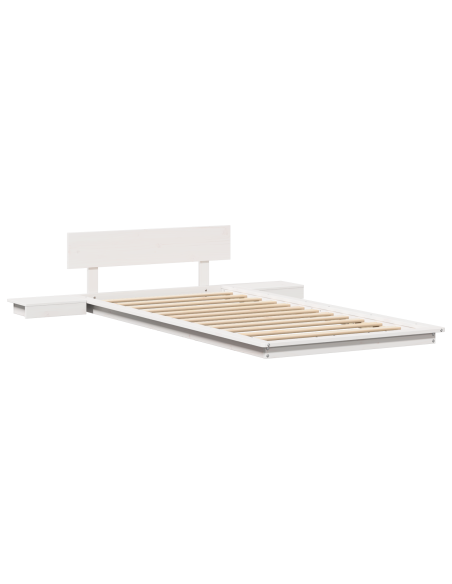 Struttura letto a pavimento con tavolini da comodino Bianco 90x190cm Legno massello