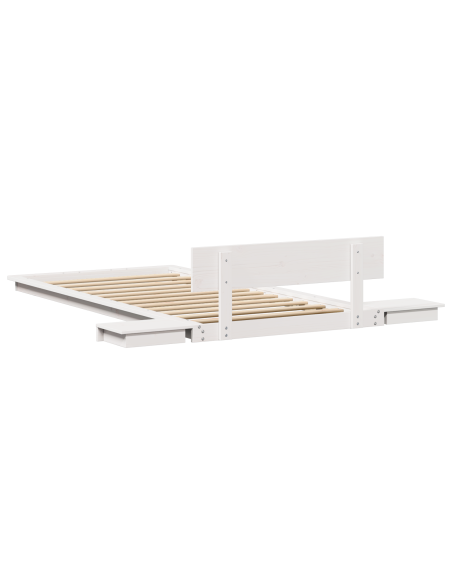Struttura letto a pavimento con tavolini da comodino Bianco 90x190cm Legno massello