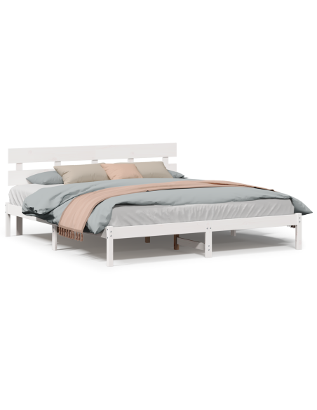 Struttura Letto vitaXL con Testiera Bianca 200x200 cm Legno Massello di Pino