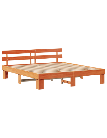 Struttura Letto con Testiera Marrone Cerato 200x200 cm Legno Massello di Pino
