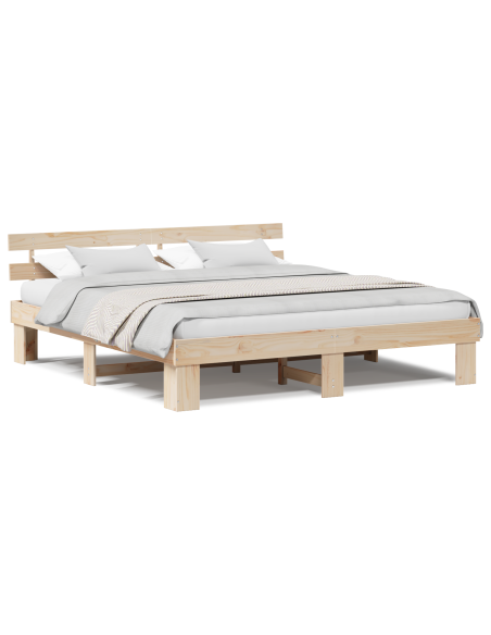 Struttura Letto con Testiera 180x200 cm Legno Massello Pino