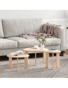 Tavolino da salotto 3 pcs Naturale Legno di pino massello