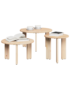 Tavolino da salotto 3 pcs Naturale Legno di pino massello 2