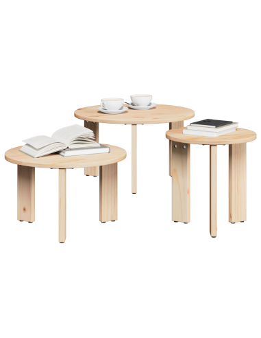 Tavolino da salotto 3 pcs Naturale Legno di pino massello