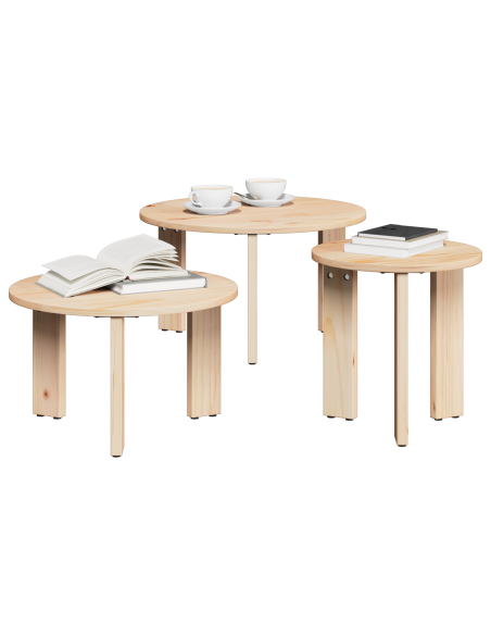 Tavolino da salotto 3 pcs Naturale Legno di pino massello