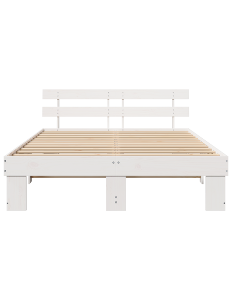 Struttura Letto con Testiera Bianca 150x200 cm Legno Massello Pino