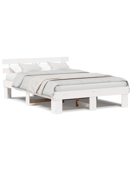 Struttura Letto con Testiera Bianca 160x200 cm Legno Massello di Pino