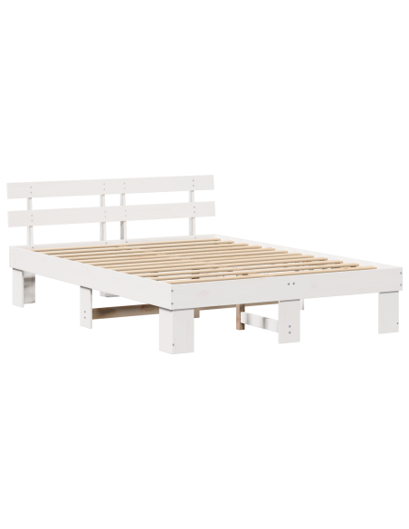Struttura Letto con Testiera Bianca 160x200 cm Legno Massello di Pino