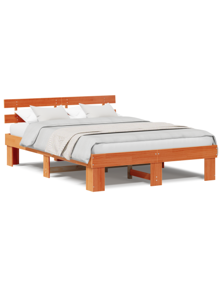 Struttura Letto con Testata Marrone Cerato 160x200 cm Legno Massello di Pino
