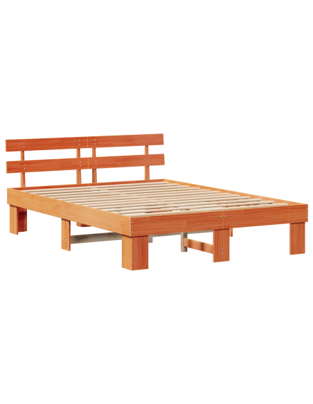 Struttura Letto con Testata Marrone Cerato 160x200 cm Legno Massello di Pino