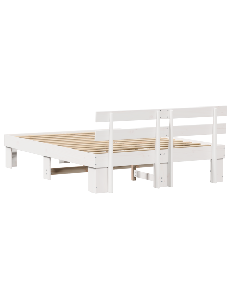 Struttura Letto con Testiera Bianca 150x200 cm Legno Massello Pino