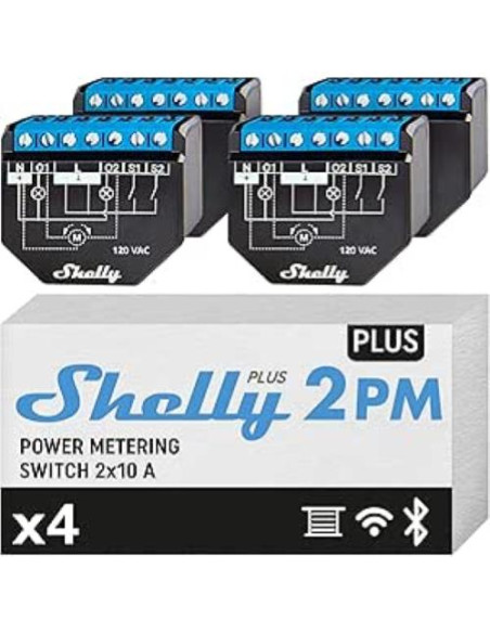 SHELLY PLUS 2PM - FOUR PACK SMART RELAY TAPPARELLE 16A AC/DC WIFI + PM