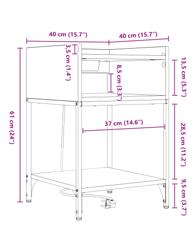 Armadio da Notte Rovere Nero 40 x 40 x 61 cm Legno multistrato