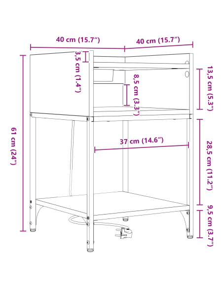Armadio da Notte Rovere fumé 40 x 40 x 61 cm Legno multistrato