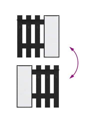 Appendiabiti a muro con specchio Rovere Nero 100 x 10 x 100 cm